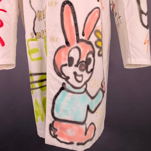 GUERNIKA Size M White Multi Color Graphic Single Breasted Coat - Picture 2 of 10